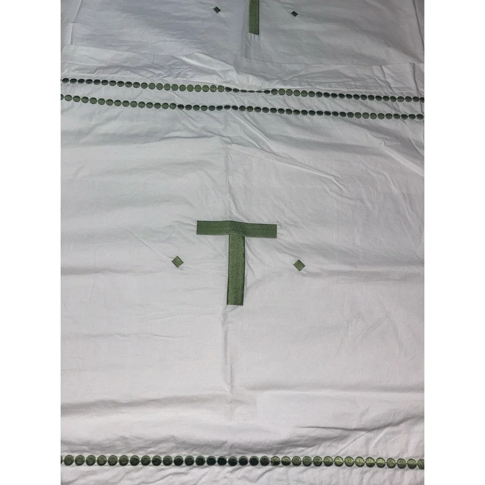 2 Pottery‎ Barn Pearl green embroidered King shams 